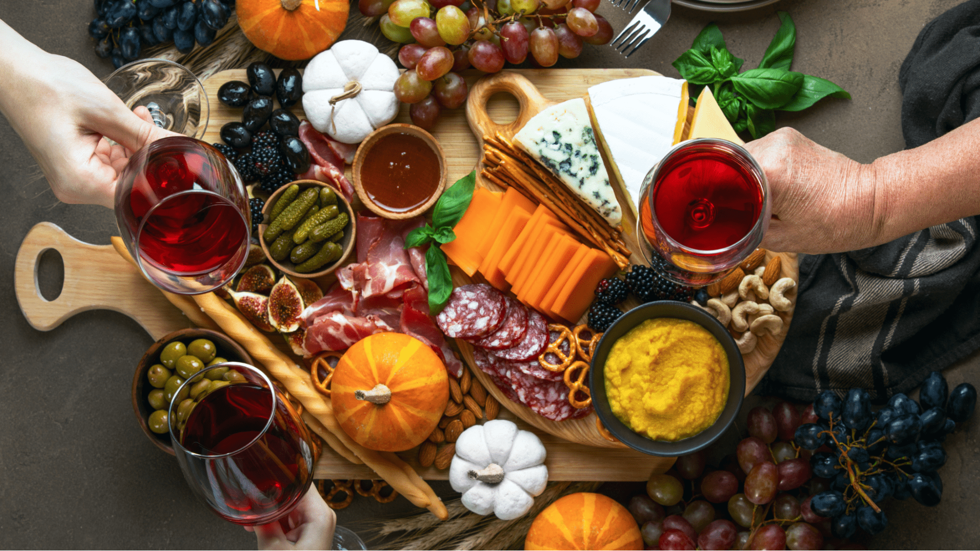 Aerial view of a charcuterie board